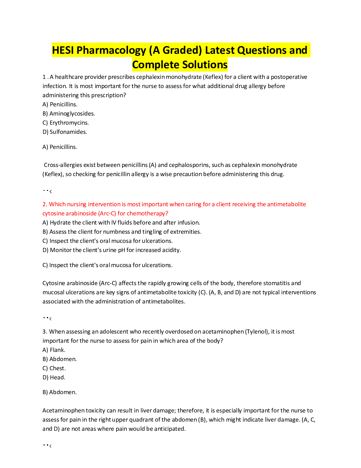 Preview image for HESI Pharmacology (A Graded) Latest Questions and Complete Solutions
